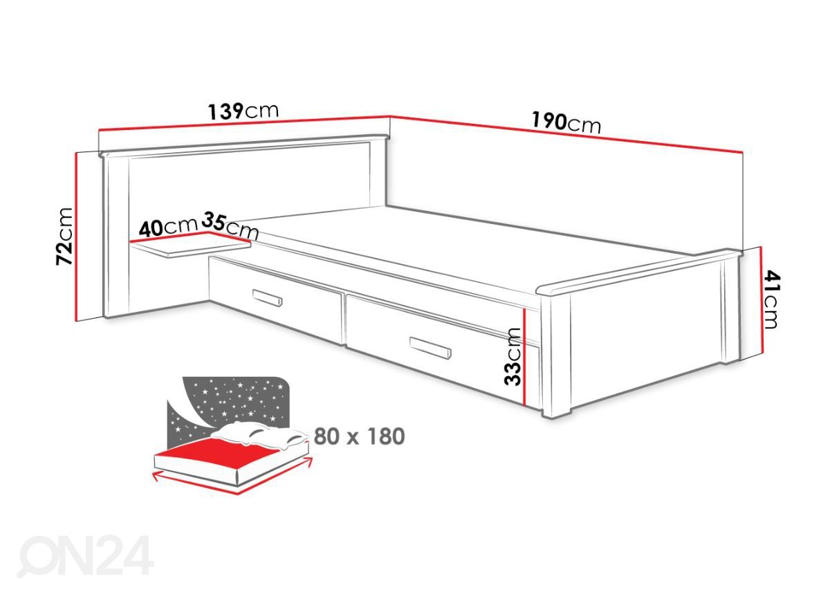 Sänky 80x180 cm kuvasuurennos mitat