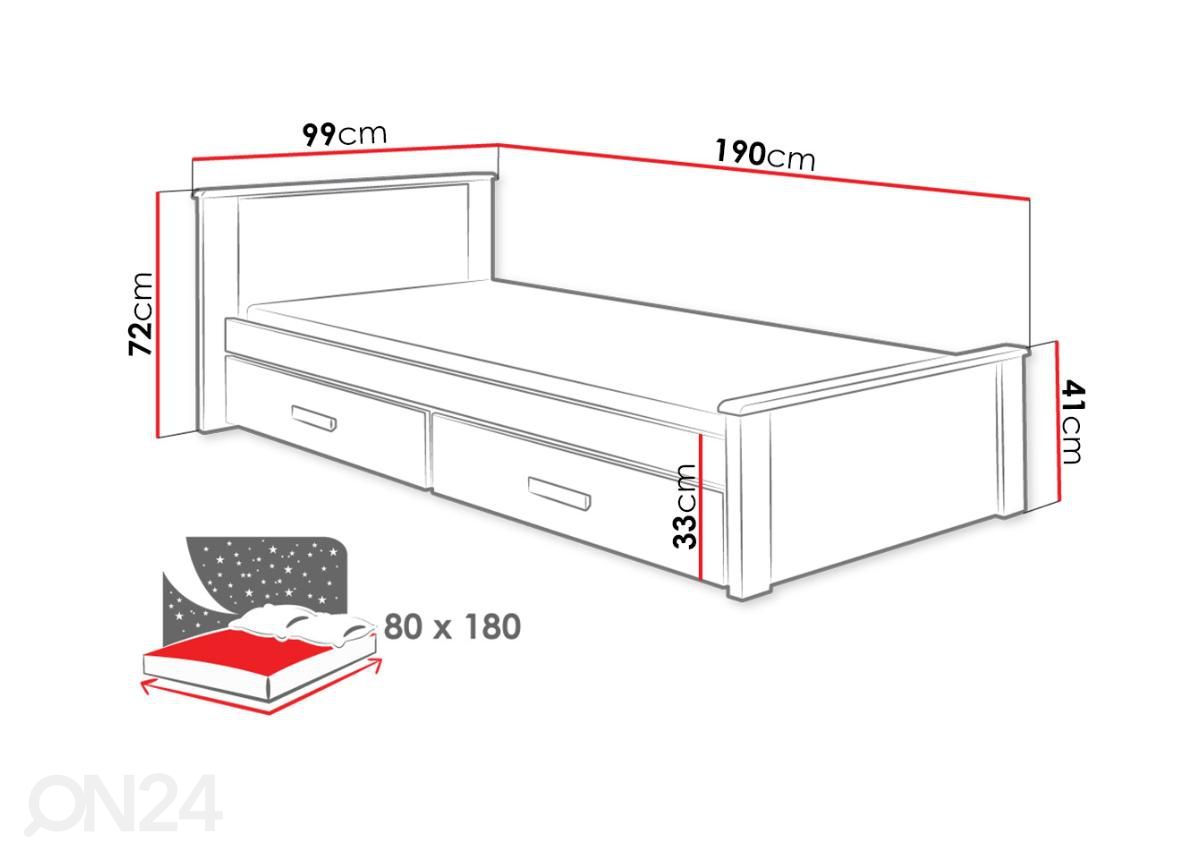 Sänky 80x180 cm kuvasuurennos mitat