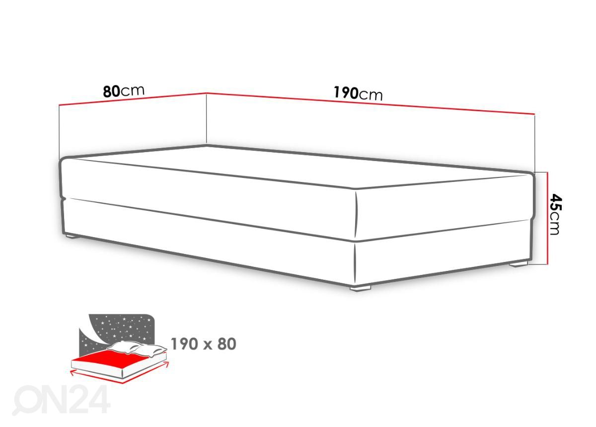 Sänky 80x190 cm kuvasuurennos mitat