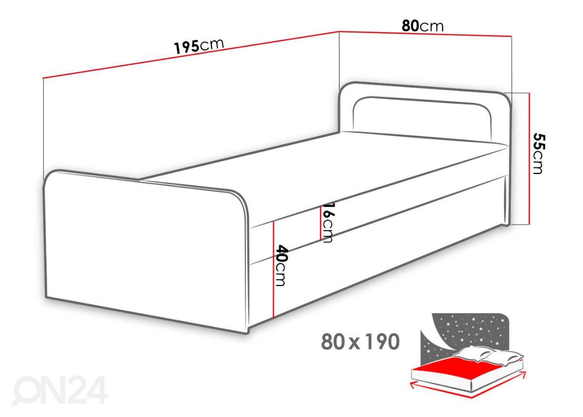 Sänky 80x190 cm kuvasuurennos mitat
