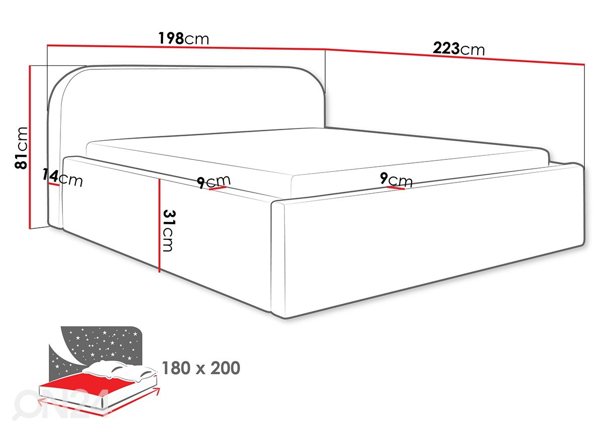 Sänky Deisi 180x200 cm kuvasuurennos mitat