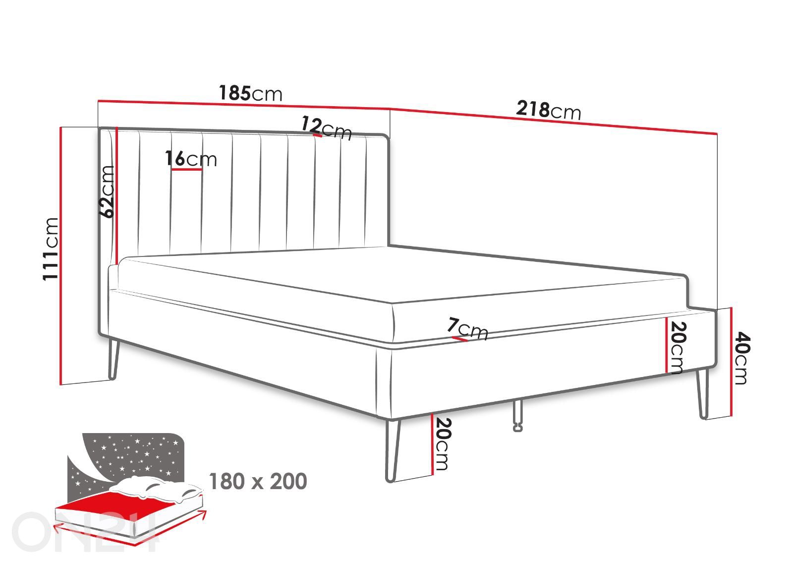 Sänky Flavia 180x200 cm kuvasuurennos mitat
