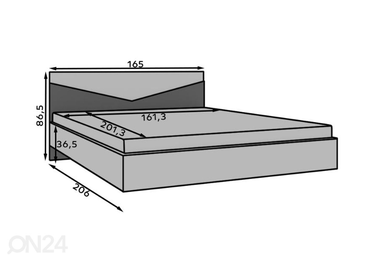 Sänky Lubu 160x200 cm kuvasuurennos mitat
