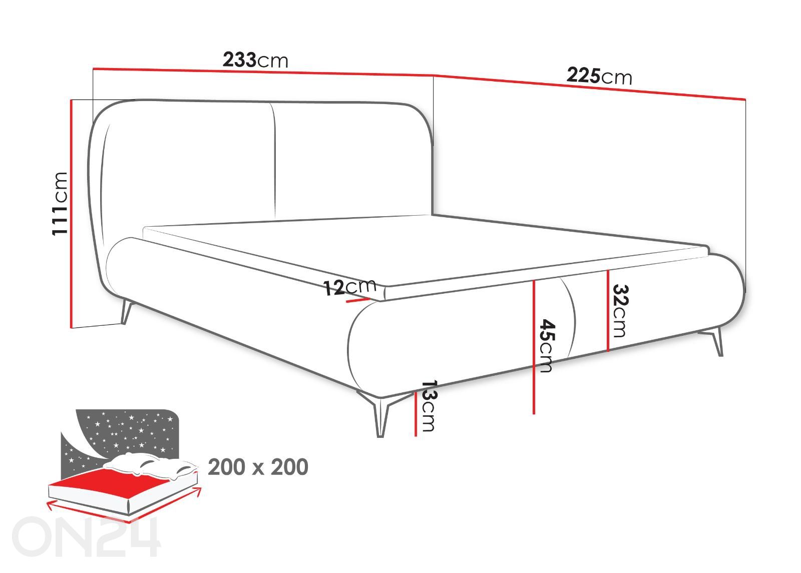 Sänky Meuse 200x200 cm kuvasuurennos mitat