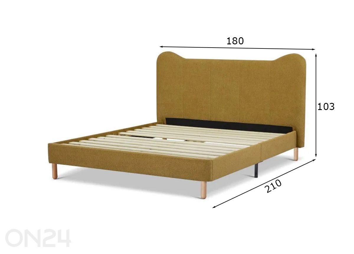 Sänky Oore 160x200, keltainen kuvasuurennos mitat