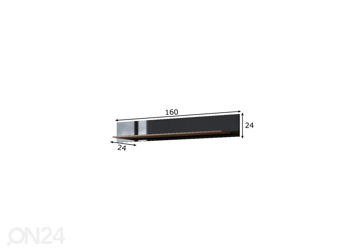 Seinähylly Cassandra 160 cm, pähkinä/kiiltävä musta kuvasuurennos mitat