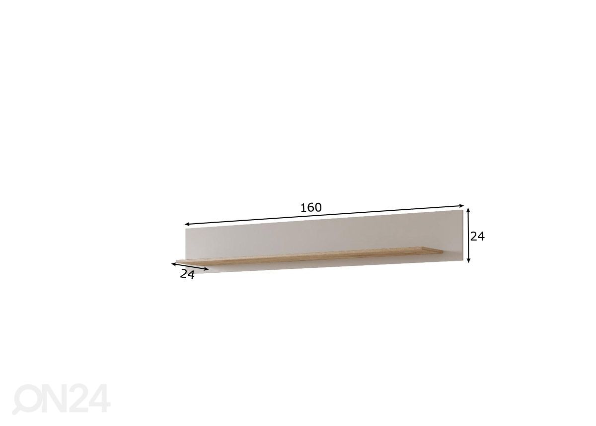 Seinähylly Cassandra 160 cm, tammi/kashmir kuvasuurennos mitat