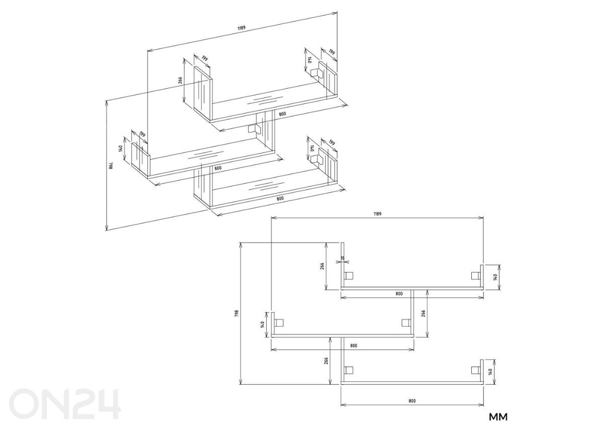 Seinähylly Kobi, 3 kpl kuvasuurennos mitat