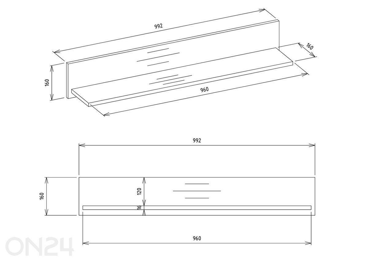 Seinähylly Milo 96 cm kuvasuurennos mitat
