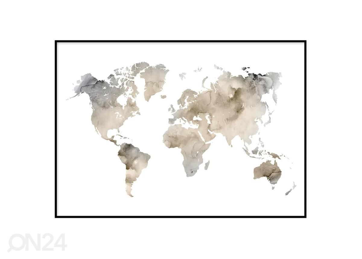 Seinäjuliste Beige maailmankartta 21x30 cm kuvasuurennos