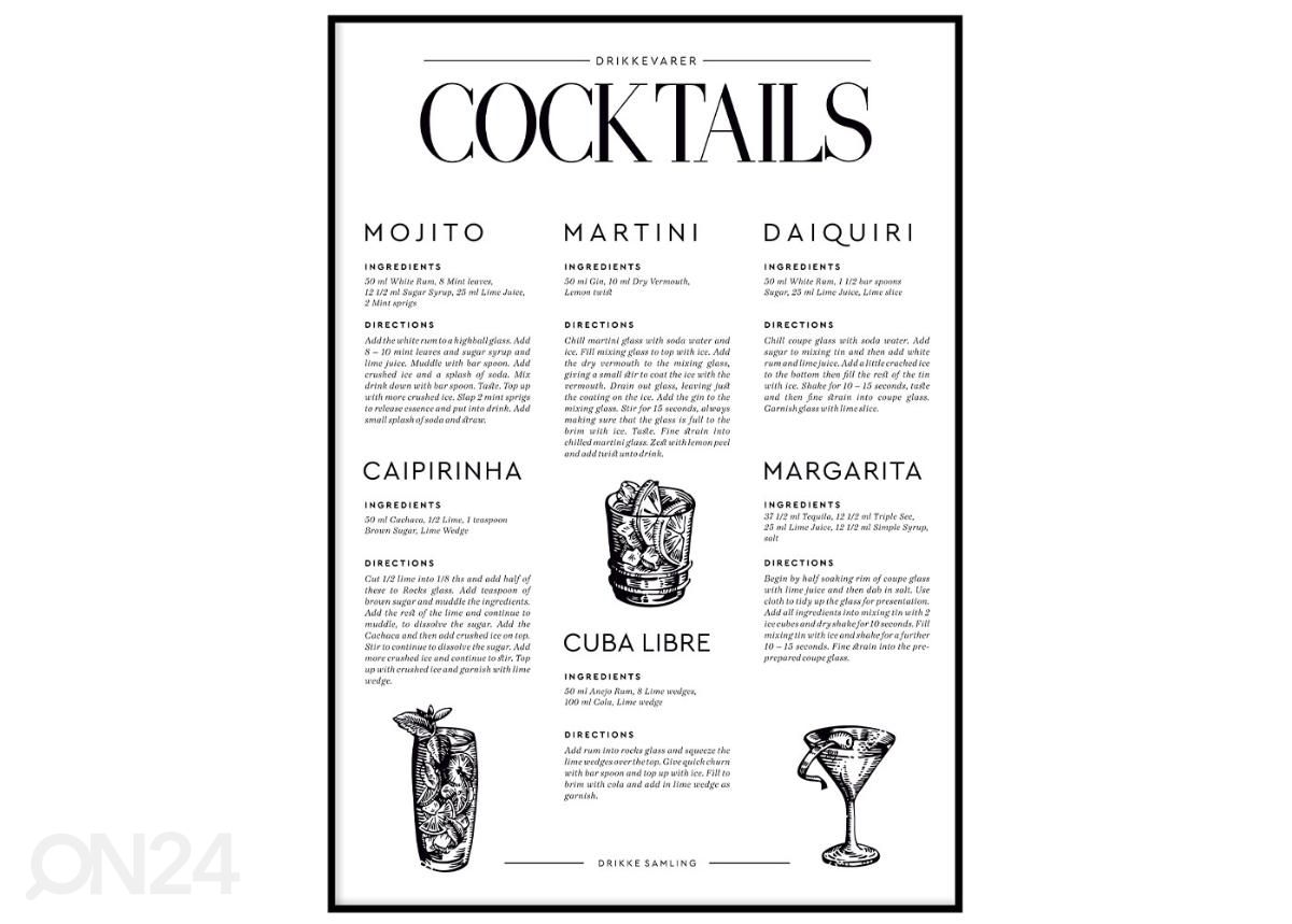 Seinäjuliste Cocktails 30x40 cm kuvasuurennos