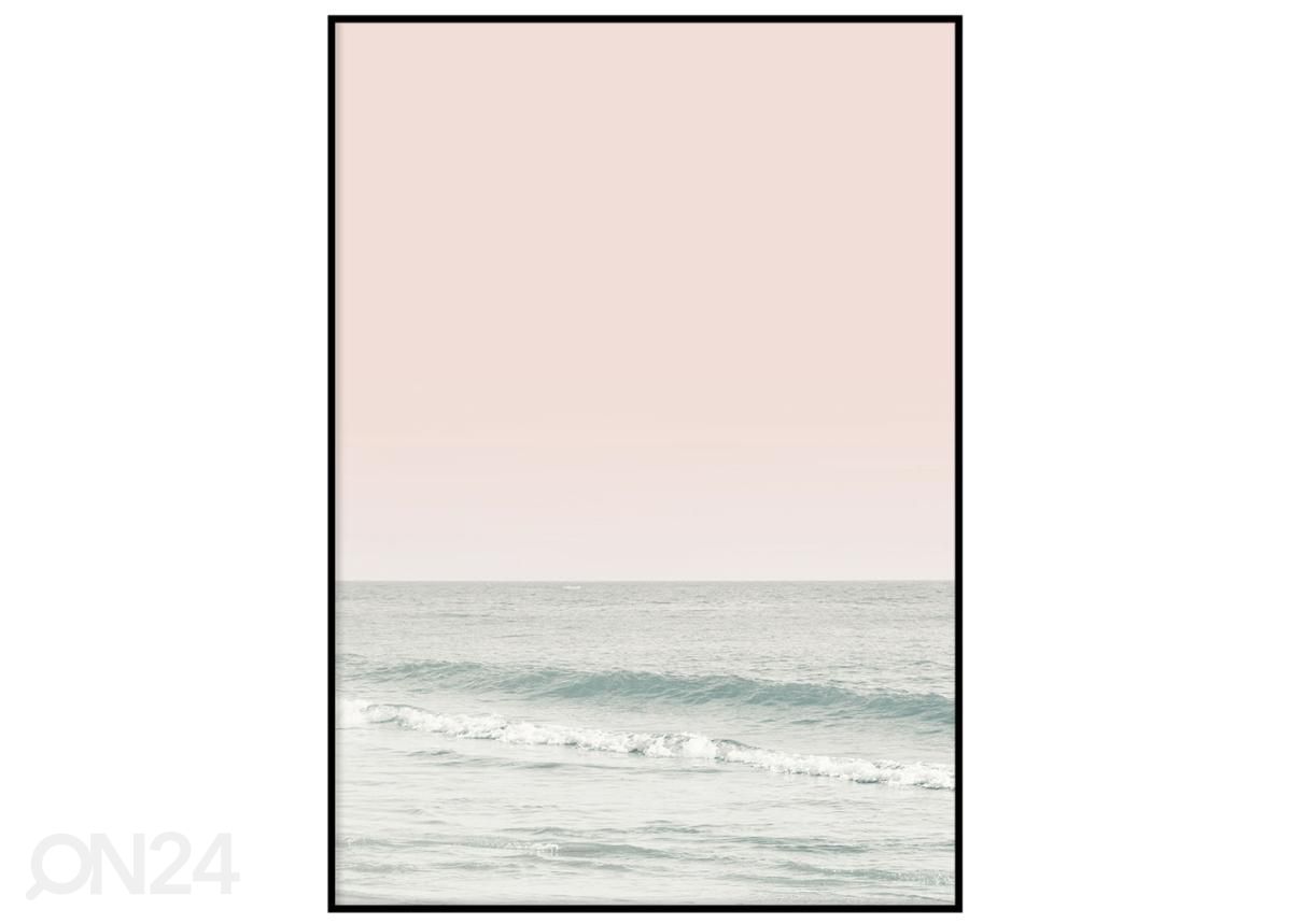 Seinäjuliste Meri vaaleanpunaisessa auringonlaskussa 21x30 cm kuvasuurennos