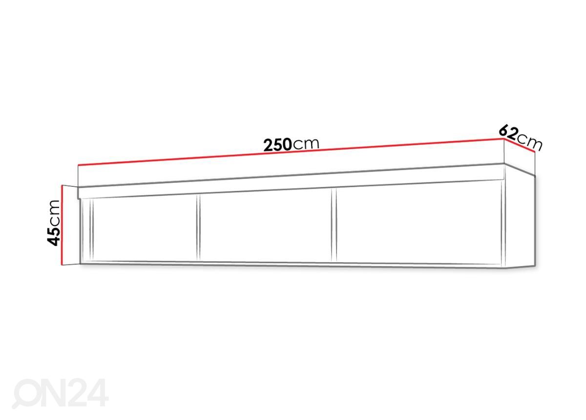 Seinäkaappi 250 cm kuvasuurennos mitat