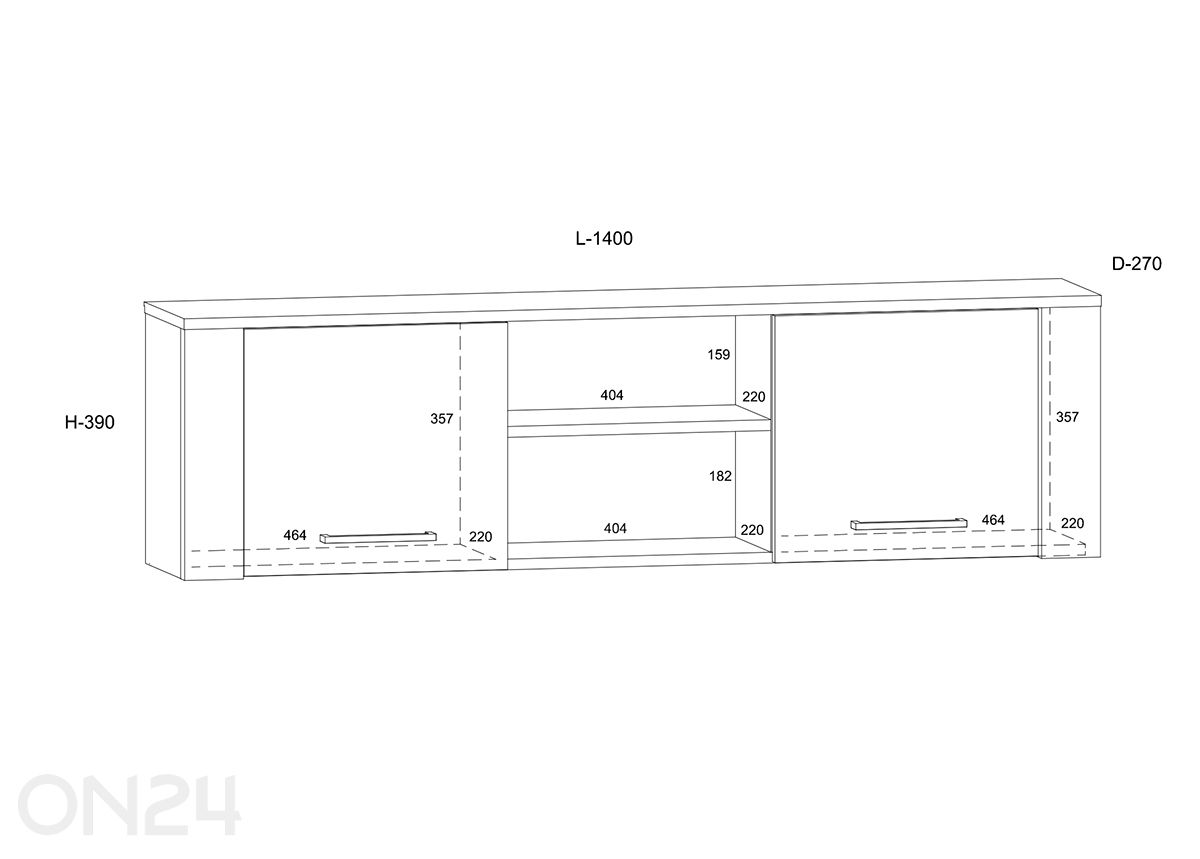 Seinäkaappi Slide 140 cm kuvasuurennos mitat