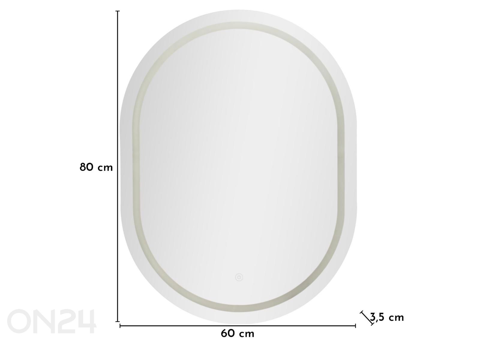 Seinäpeili LED 60x80 cm, hopea kuvasuurennos mitat