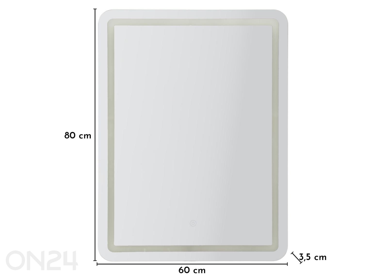 Seinäpeili LED 60x80 cm, hopeanvärinen kuvasuurennos mitat