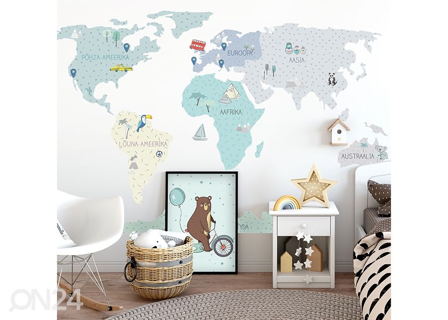 Seinätarra Maailmankartta L viron kielellä, minttu kuvasuurennos