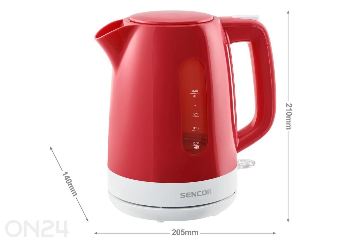 Sencor SWK1024RD -vedenkeitin 1 L, punainen kuvasuurennos mitat