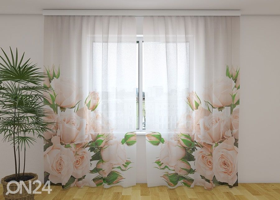 Sifonki-kuvaverho CREAM ROSES 240x220 cm kuvasuurennos