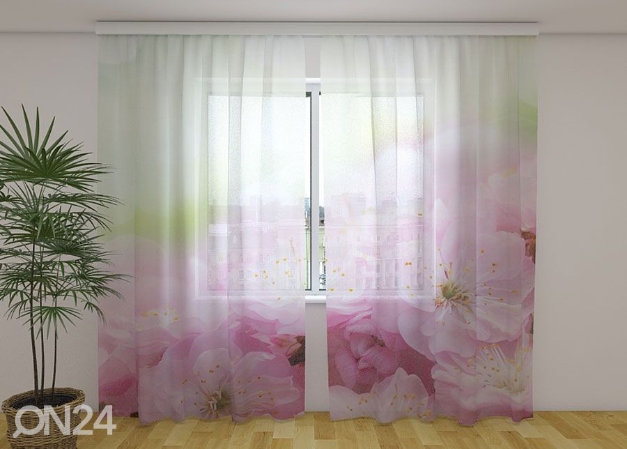Sifonki-kuvaverho FLOWERS OF SWEET CHERRY 240x220 cm kuvasuurennos
