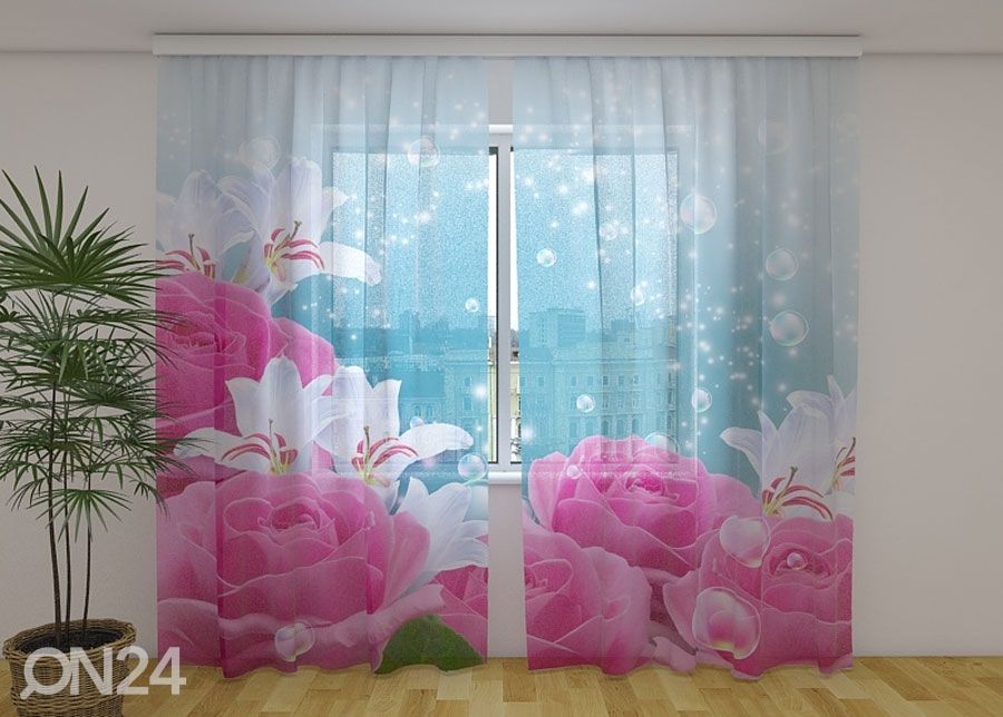Sifonki-kuvaverho FLUFFY ROSES 240x220 cm kuvasuurennos
