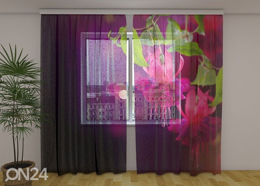 Sifonki-kuvaverho FUCHISIA FLOWERS 240x220 cm kuvasuurennos