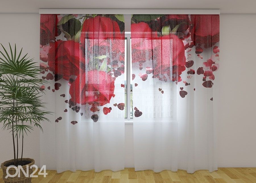 Sifonki-kuvaverho ROSES AND HEARTS 240x220 cm kuvasuurennos
