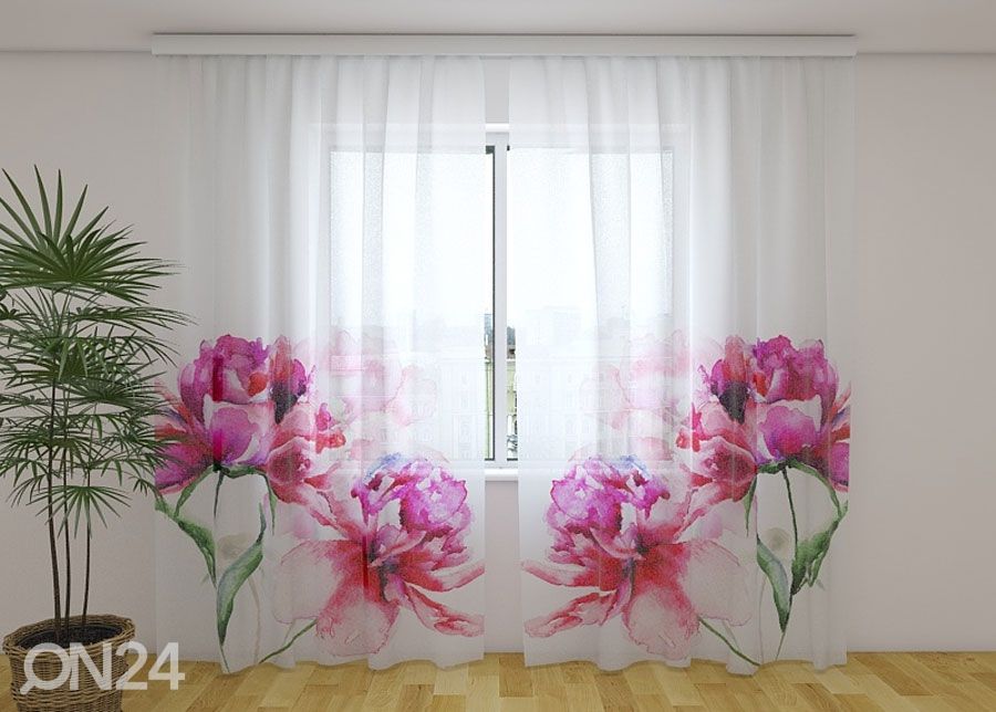 Sifonki-kuvaverho WATECOLOR PEONIES 240x220 cm kuvasuurennos