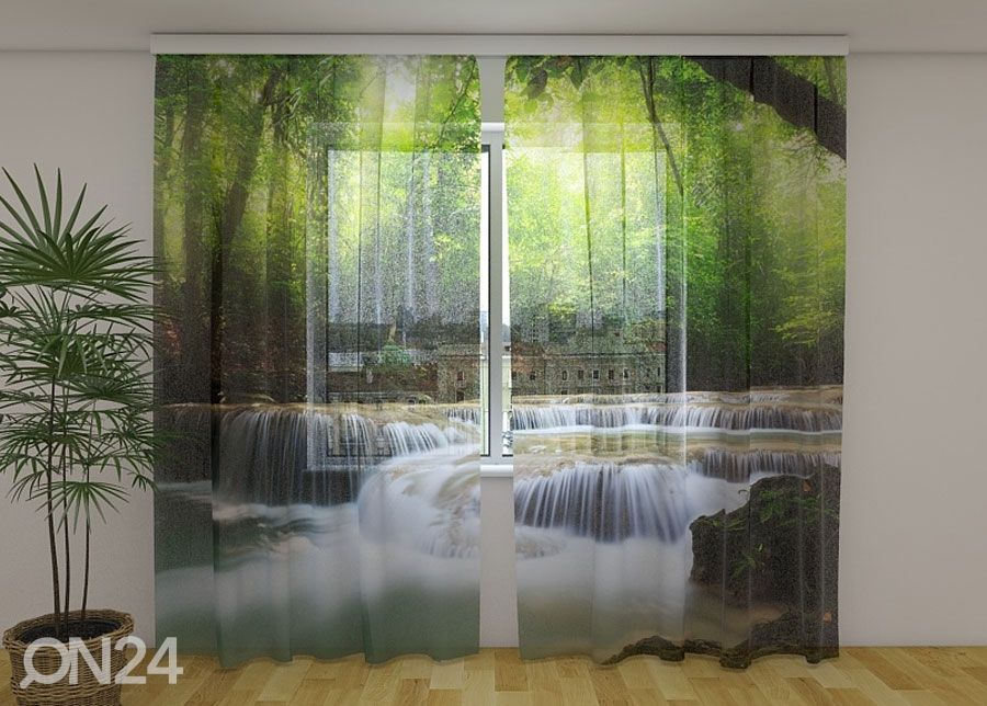 Sifonki-kuvaverho WATERFALL IN SPRING FOREST 240x220 cm kuvasuurennos
