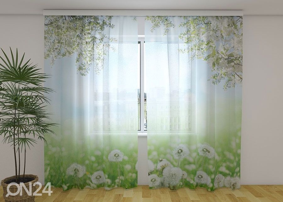 Sifonki-kuvaverho WHITE DANDELIONS 240x220 cm kuvasuurennos