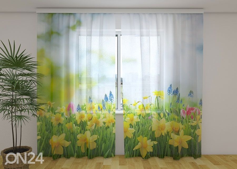 Sifonki-kuvaverho YELLOW DAFFODILS 240x220 cm kuvasuurennos