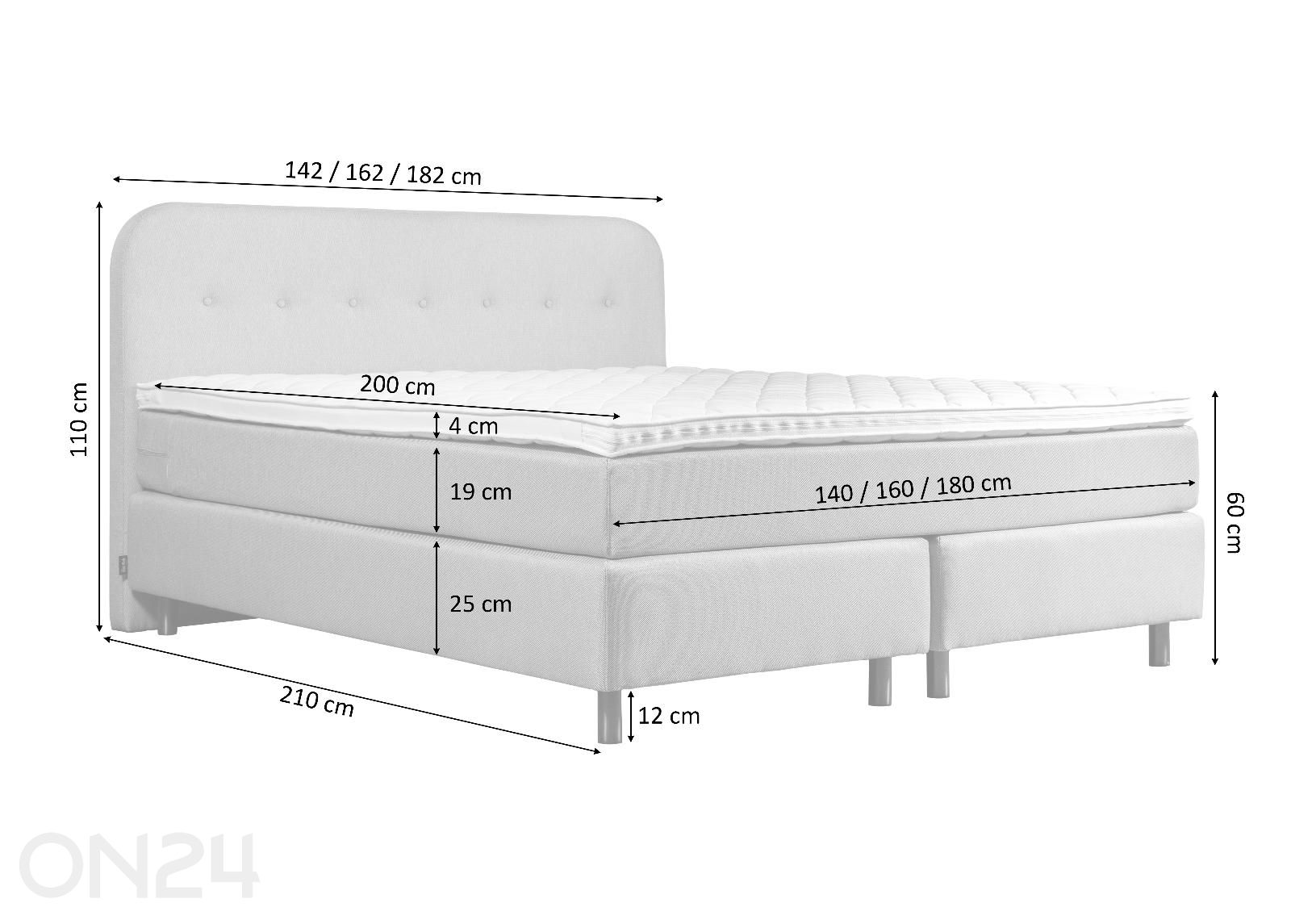 Sime Beds jenkkisänky Moon 200x200 cm kuvasuurennos mitat