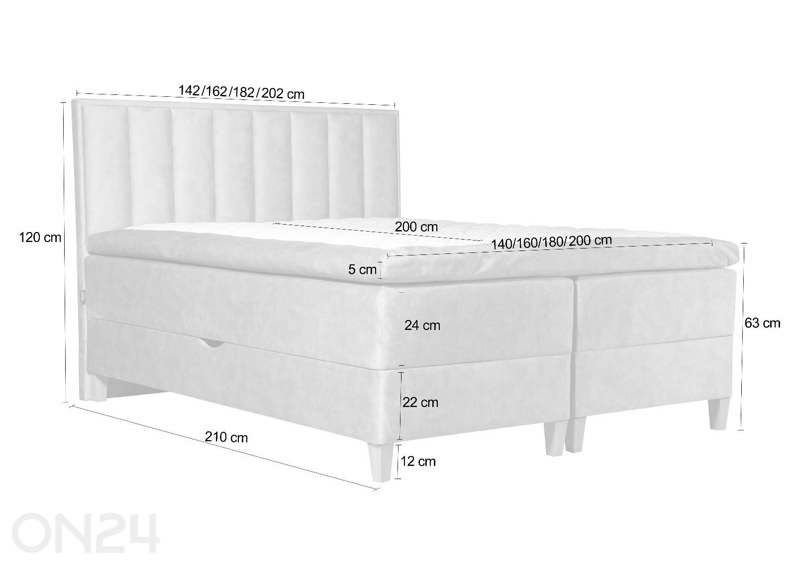 Sime Beds jenkkisänky vuodevaatelaatikolla Mileen 140x200 cm kuvasuurennos mitat