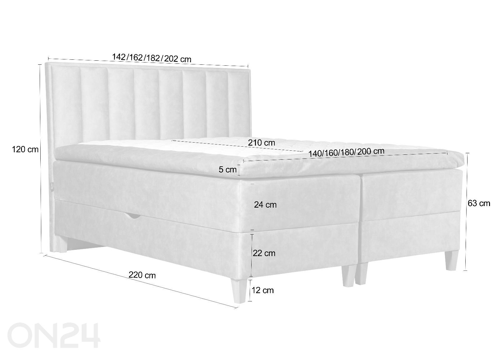 Sime Beds jenkkisänky vuodevaatelaatikolla Mileen 160x210 cm kuvasuurennos mitat