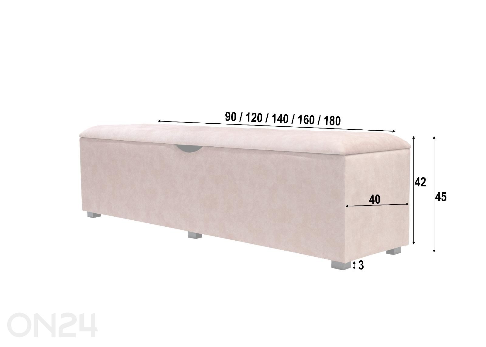 Sime Beds säilytystilallinen rahipenkki LINEA Nööp 90 cm kuvasuurennos mitat