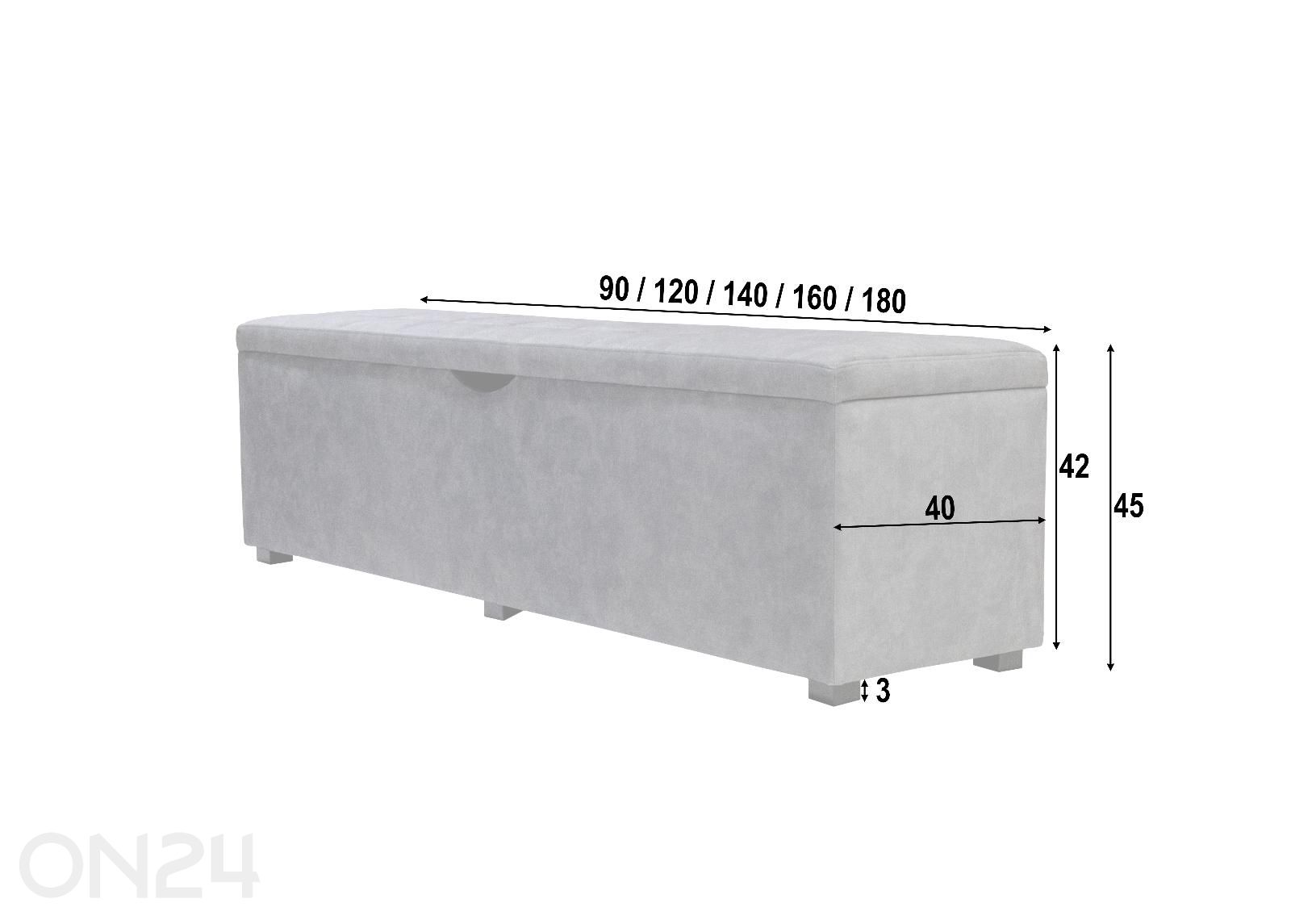Sime Beds säilytystilallinen rahipenkki MONO Ruut 90 cm kuvasuurennos mitat