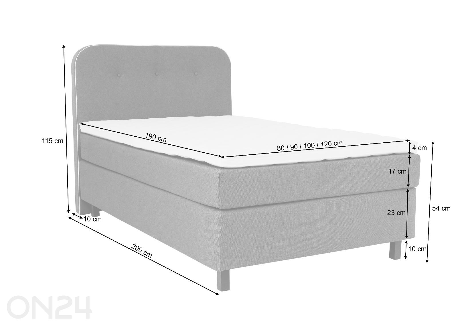 Sime Beds sänky Laara 80x190 cm kuvasuurennos mitat