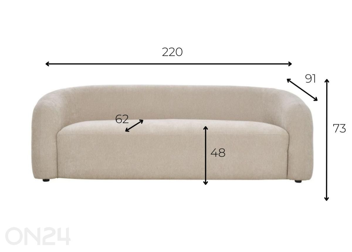 Sohva Curvelo, beige kuvasuurennos mitat