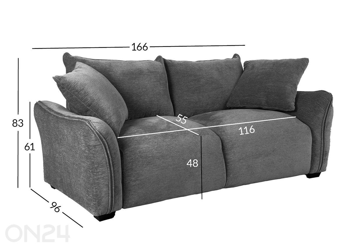 Sohva Divi 2-hengen kuvasuurennos mitat