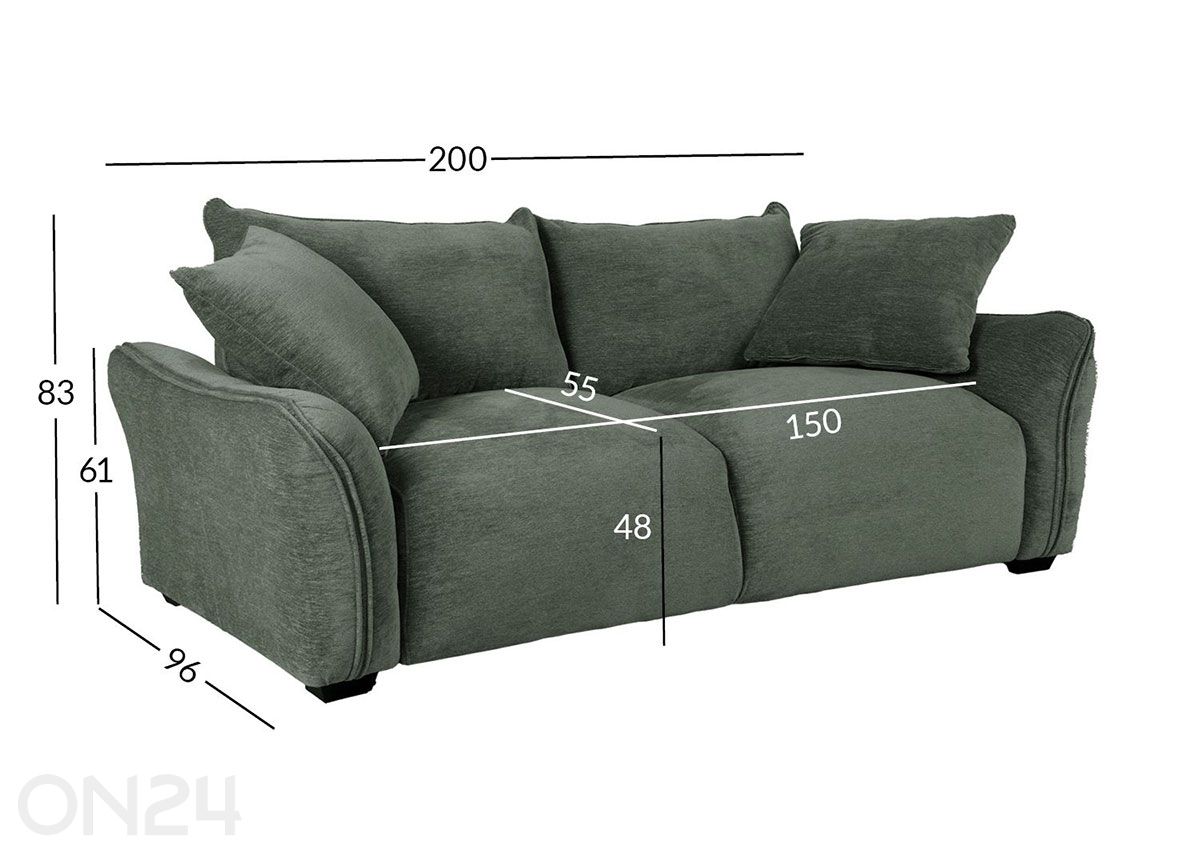 Sohva Divi 3-hengen kuvasuurennos mitat