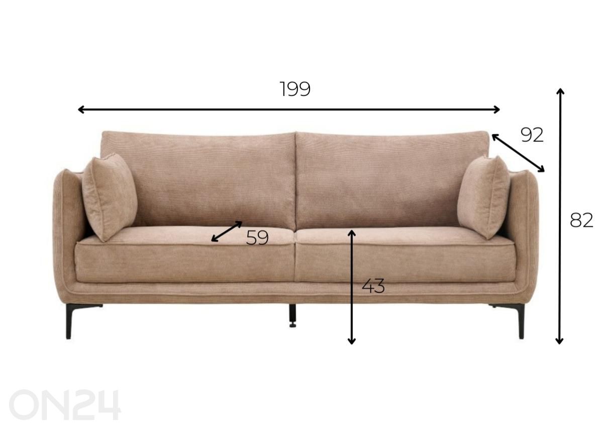 Sohva Gloria, beige kuvasuurennos mitat
