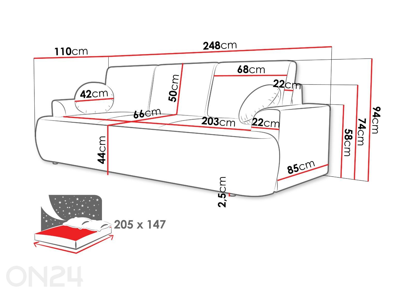 Sohva Velo kuvasuurennos mitat