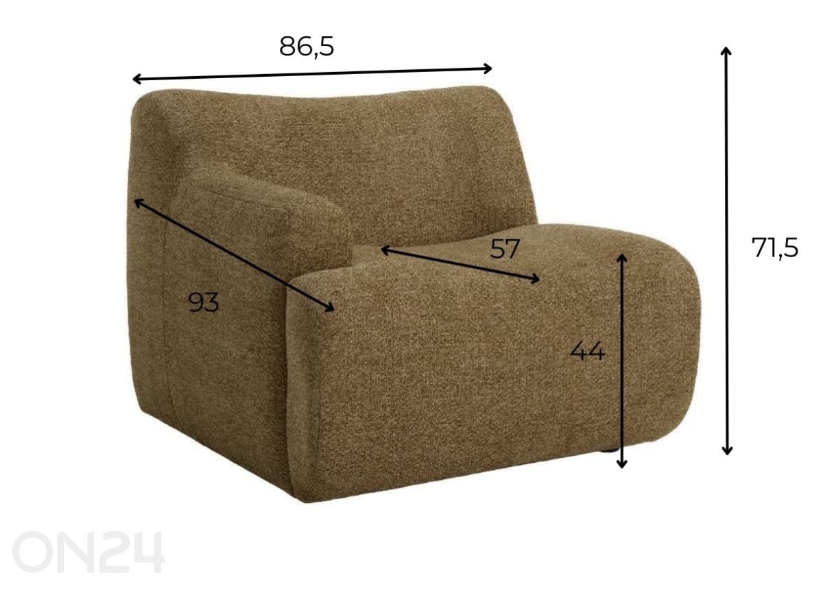 Sohvamoduuli Svenne, vasen kulma kuvasuurennos mitat