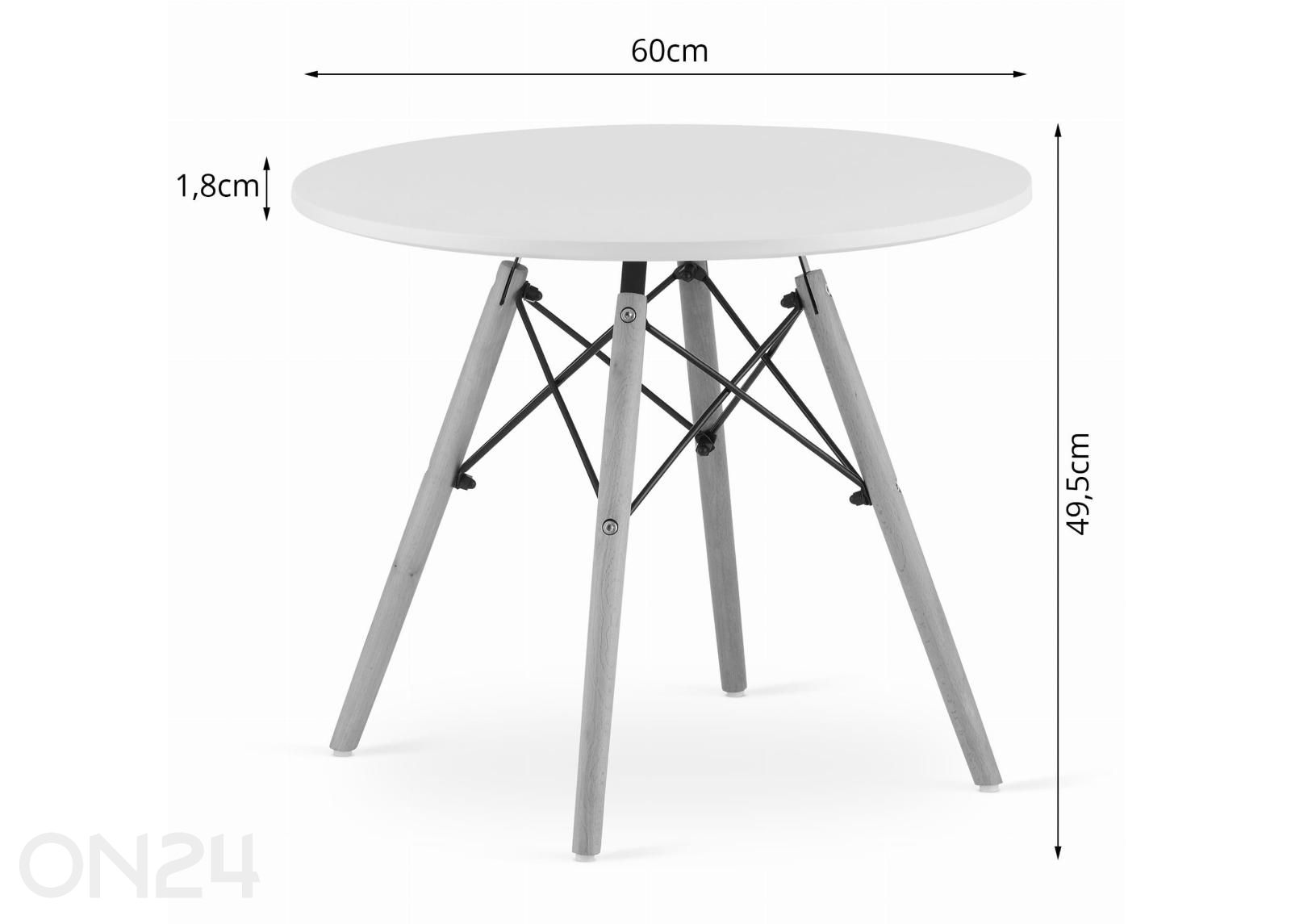 Sohvapöytä Ø60 cm, valkoinen/pyökki kuvasuurennos mitat
