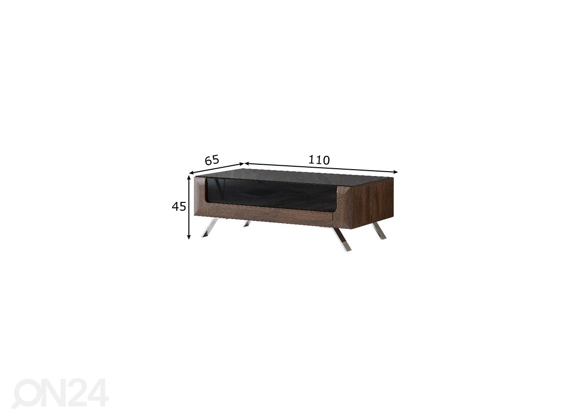 Sohvapöytä Cassandra 110x65 cm, pähkinä/kiiltävä musta kuvasuurennos mitat