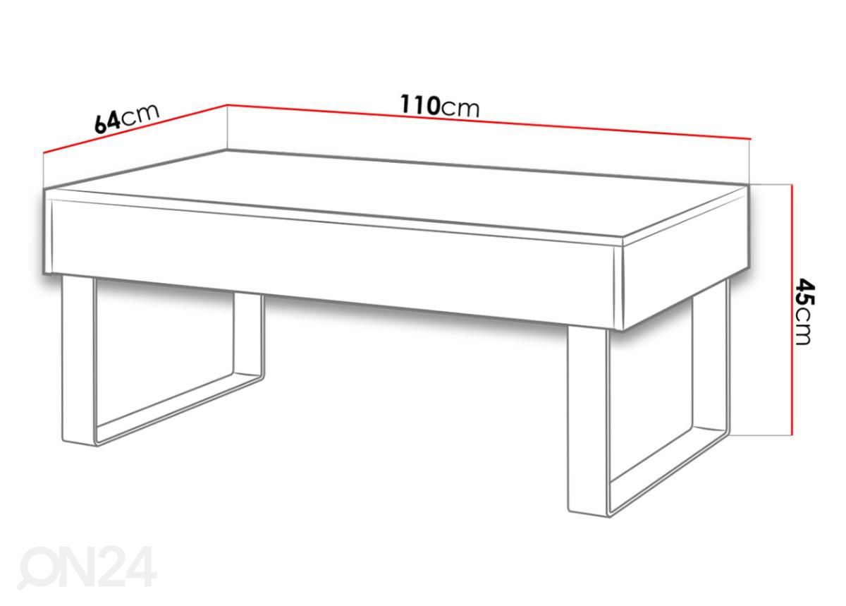 Sohvapöytä Claudia 110x64 cm kuvasuurennos mitat