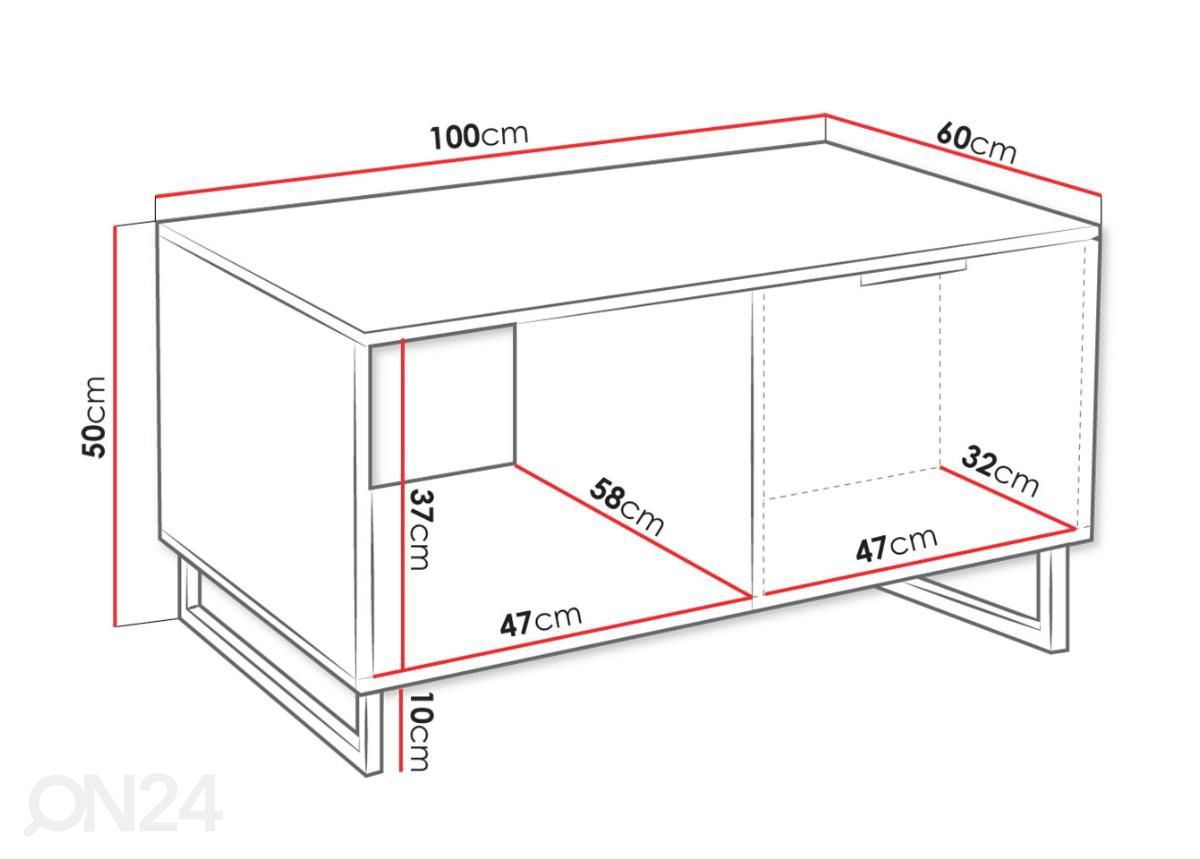 Sohvapöytä Delino 100x60 cm kuvasuurennos mitat