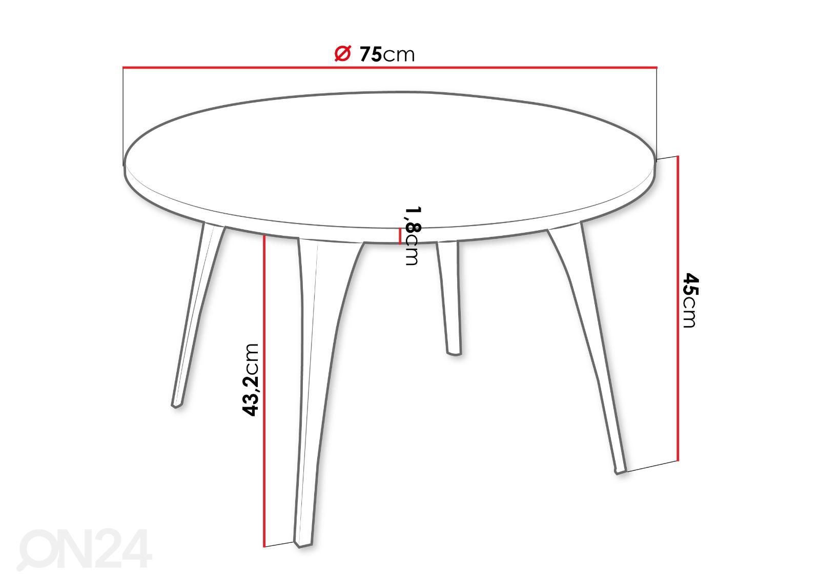 Sohvapöytä Freia Ø 75 cm kuvasuurennos mitat