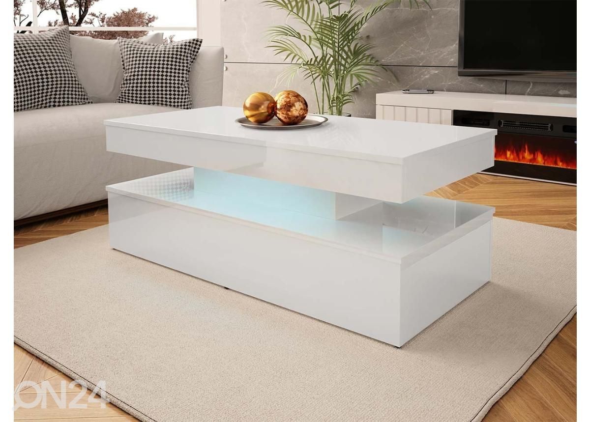 Sohvapöytä Glossa 120x55 cm + LED kuvasuurennos