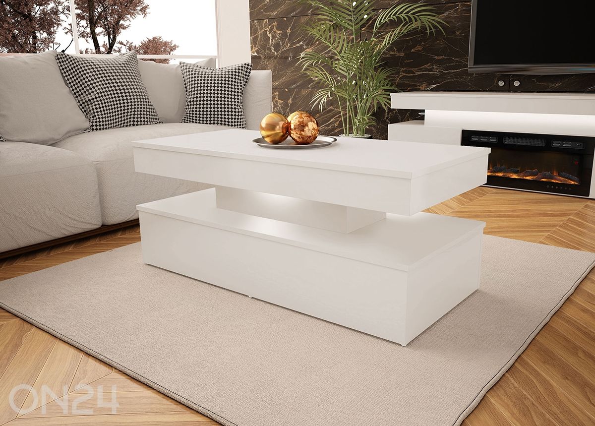 Sohvapöytä Glossa 120x55 cm + LED kuvasuurennos